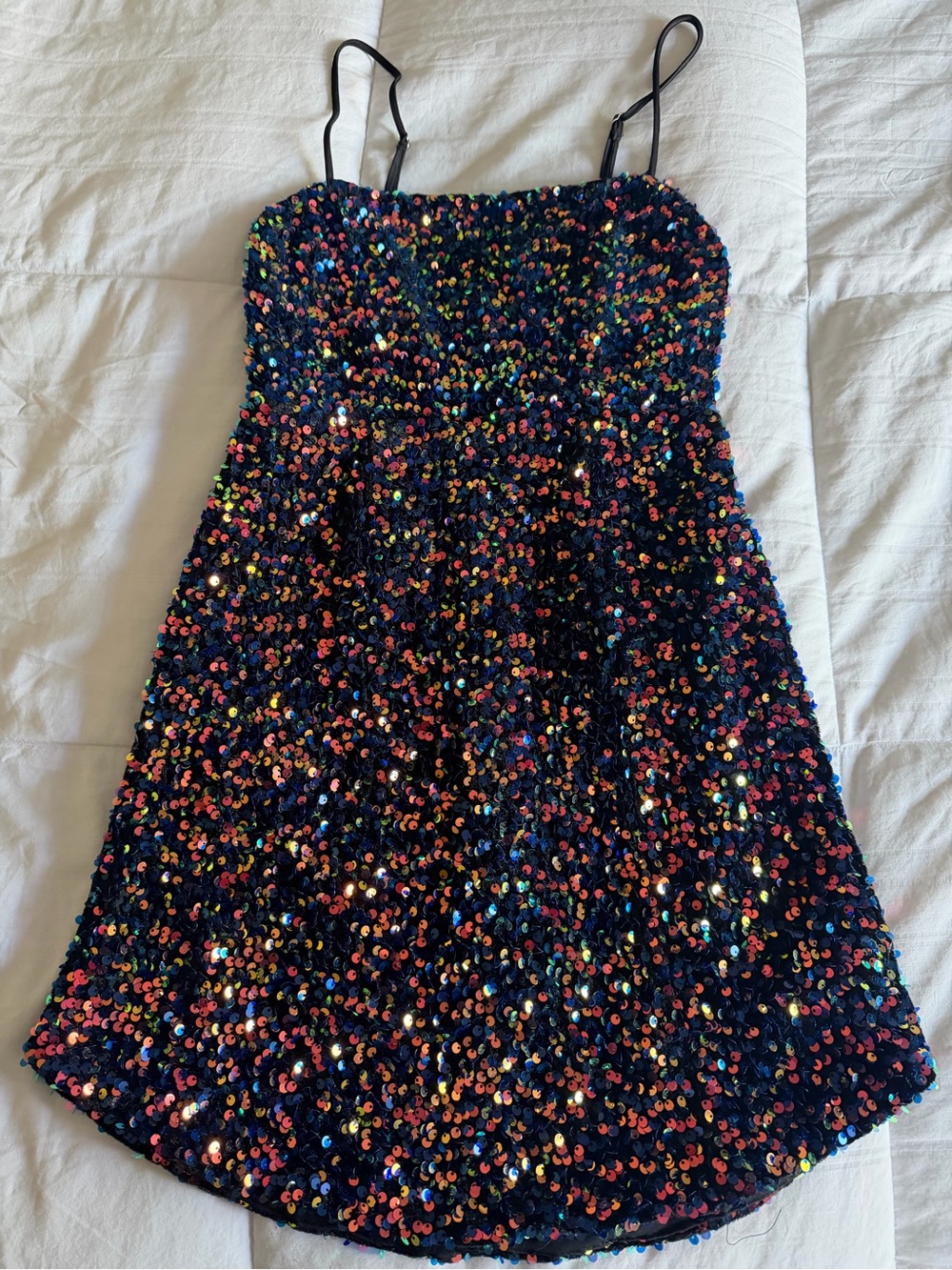 Selfie Leslie Navy Sequin Mini Dress with Multicolor Sparkle